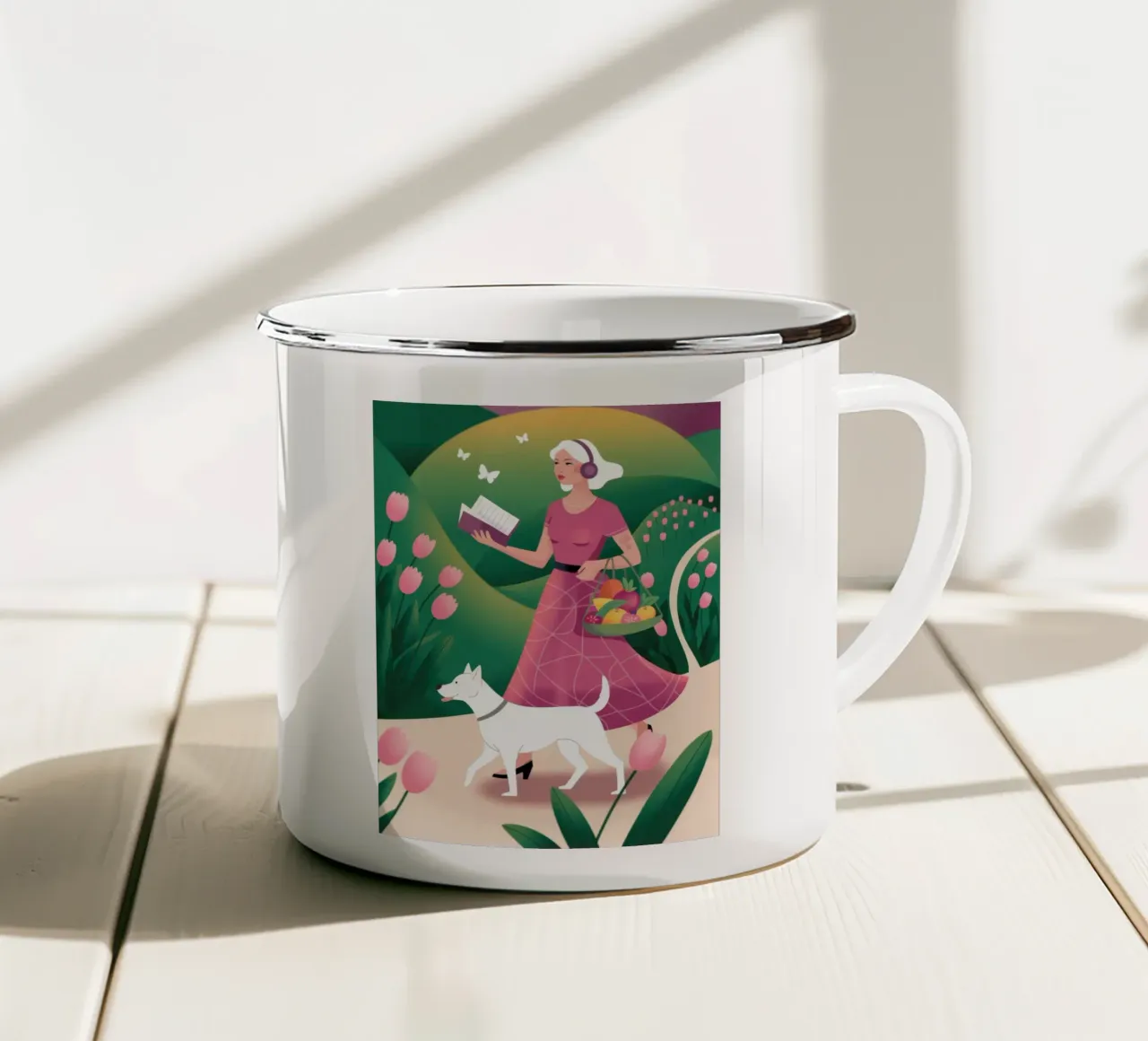 Passeggiata canina gioiosa tazza in smalto da Atelier Tiga