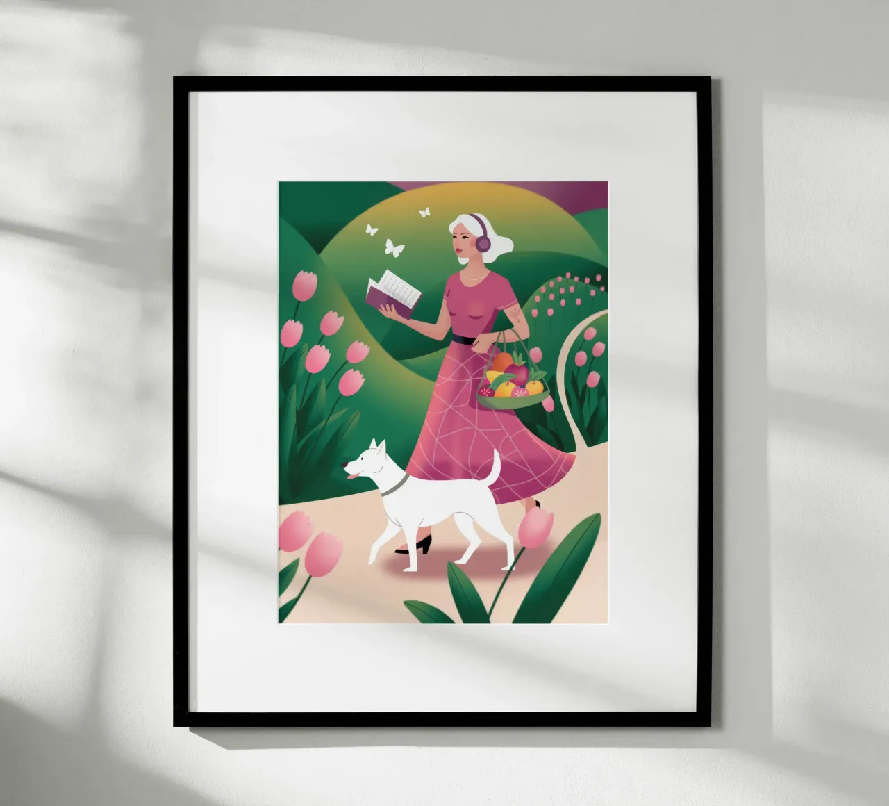 Passeggiata canina gioiosa poster con telaio in plastica da Atelier Tiga