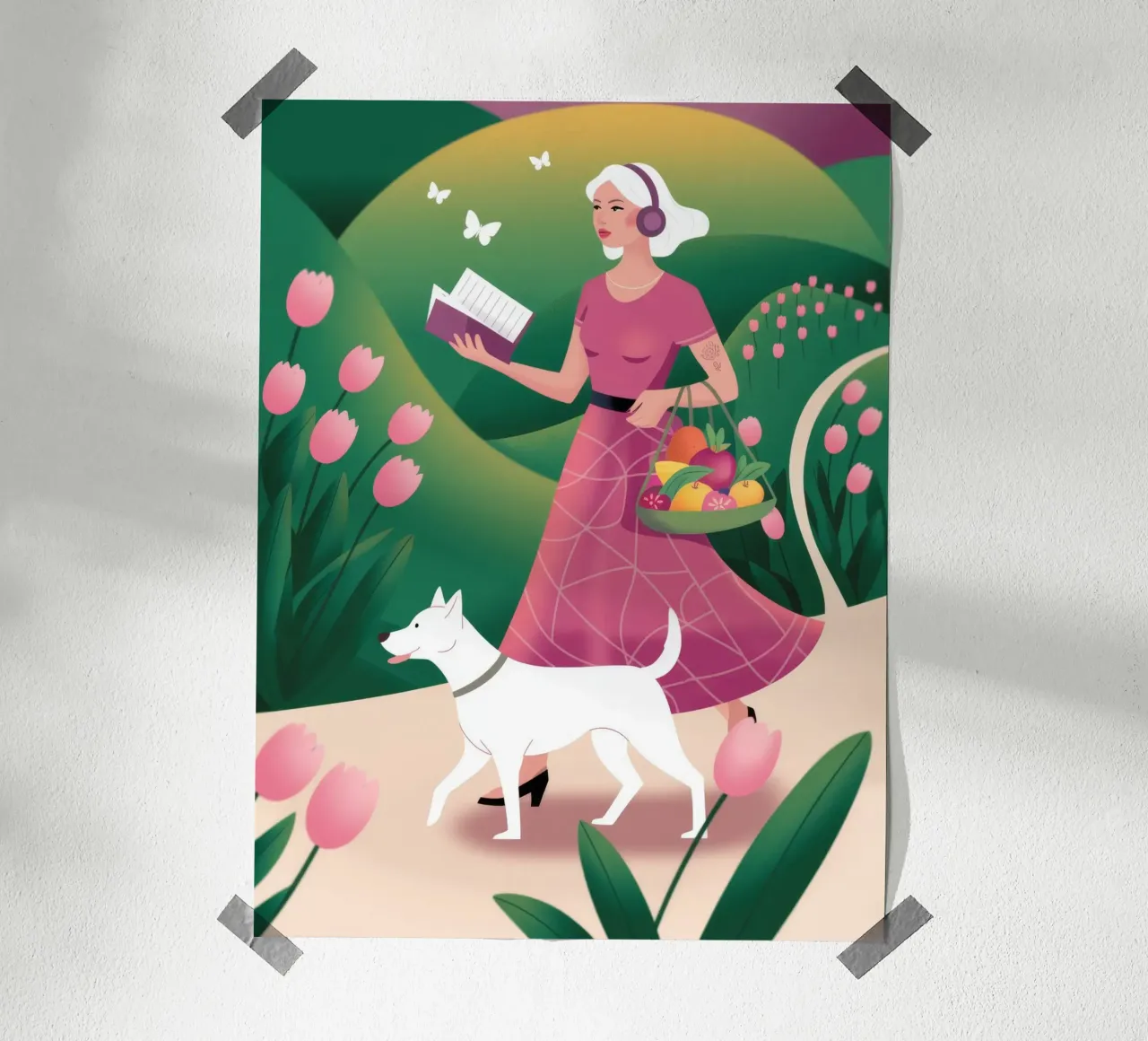 Passeggiata canina gioiosa poster con telaio in plastica da Atelier Tiga