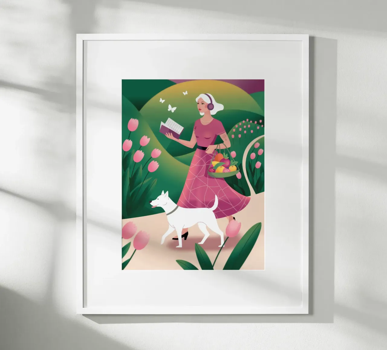 Passeggiata canina gioiosa poster con telaio in plastica da Atelier Tiga