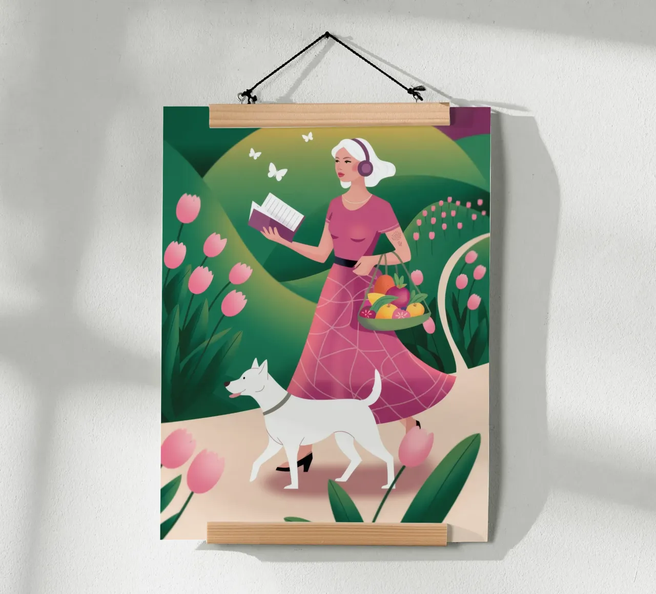 Passeggiata canina gioiosa poster con telaio in plastica da Atelier Tiga