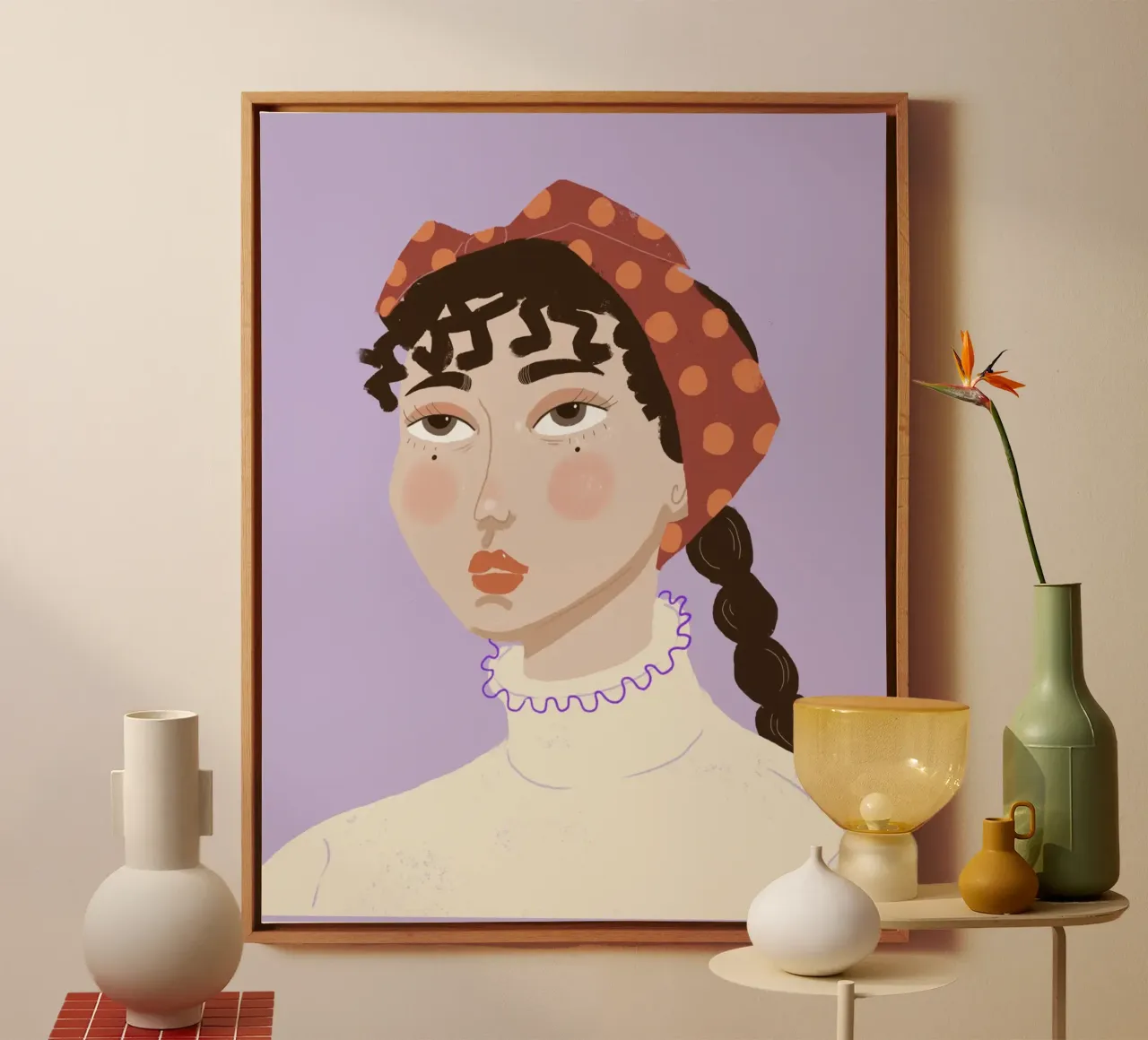 Ritratto con sciarpa tela con Cornice a cassetta da ANIPI studio graphique