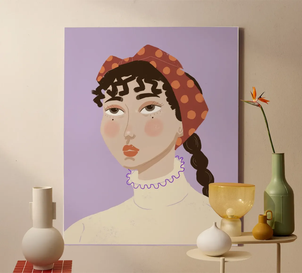 Ritratto con sciarpa tela con Cornice a cassetta da ANIPI studio graphique