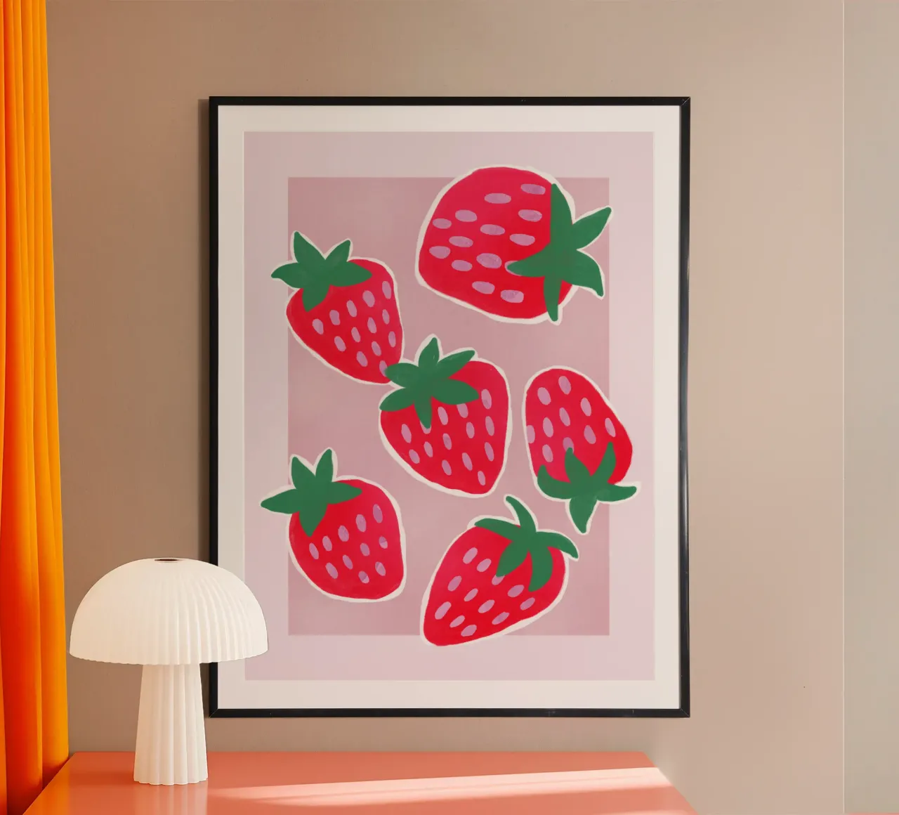 Fragole dolci come bacche - Stampa artistica di frutta giocosa poster con telaio in alluminio da showmemars