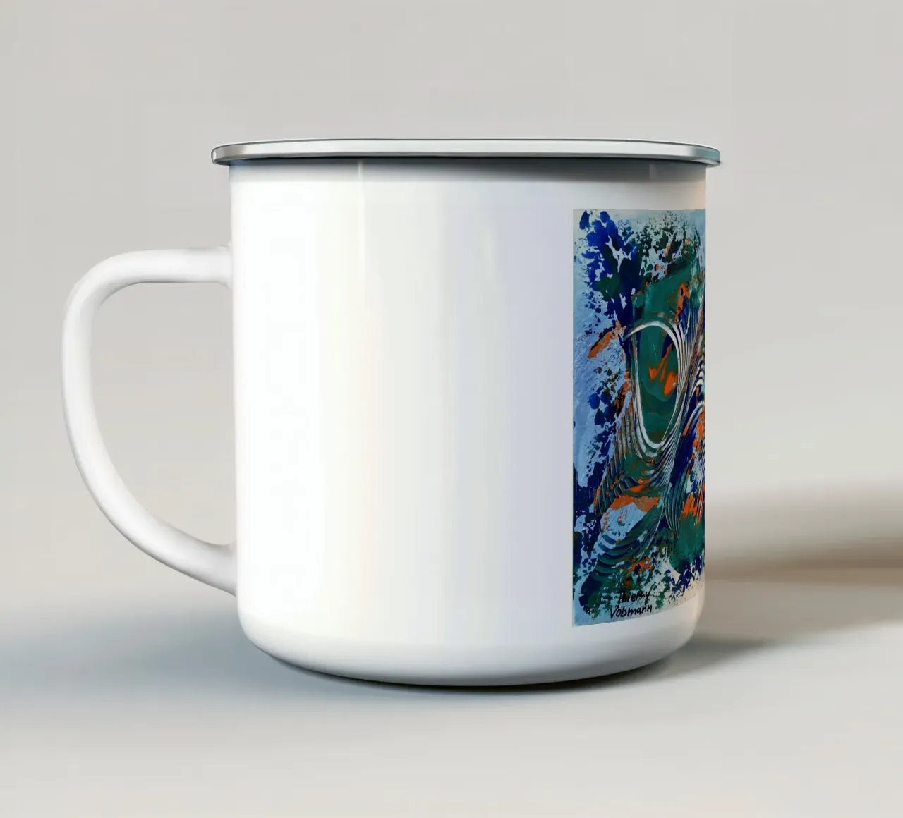 MESSAGE FROM THE HEART 5 Emaille Tasse von Thierry Vobmann Abstract painting