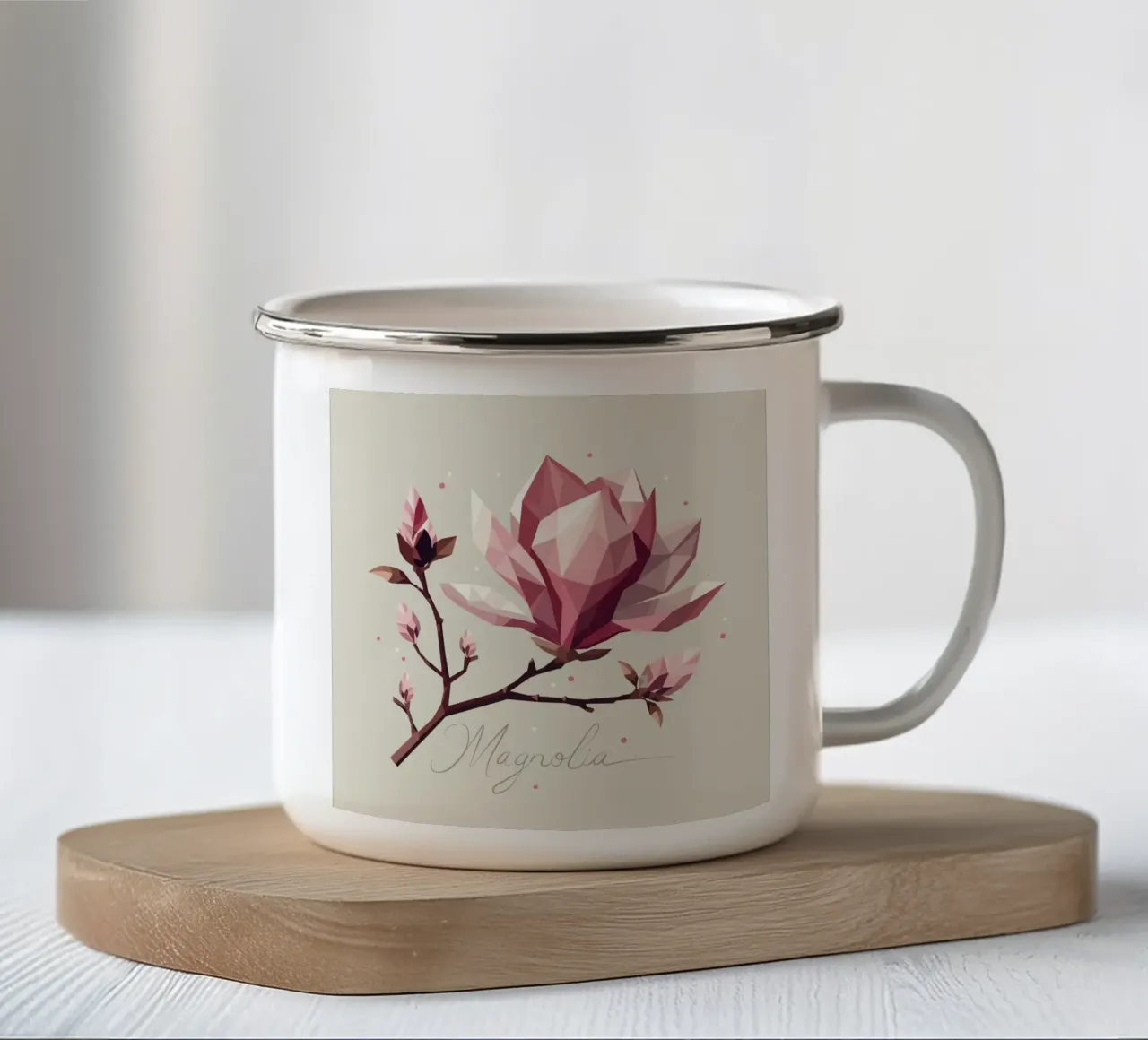 Fiori di magnolia con aspetto poligonale - Bellezza delicata tazza in smalto da namosh