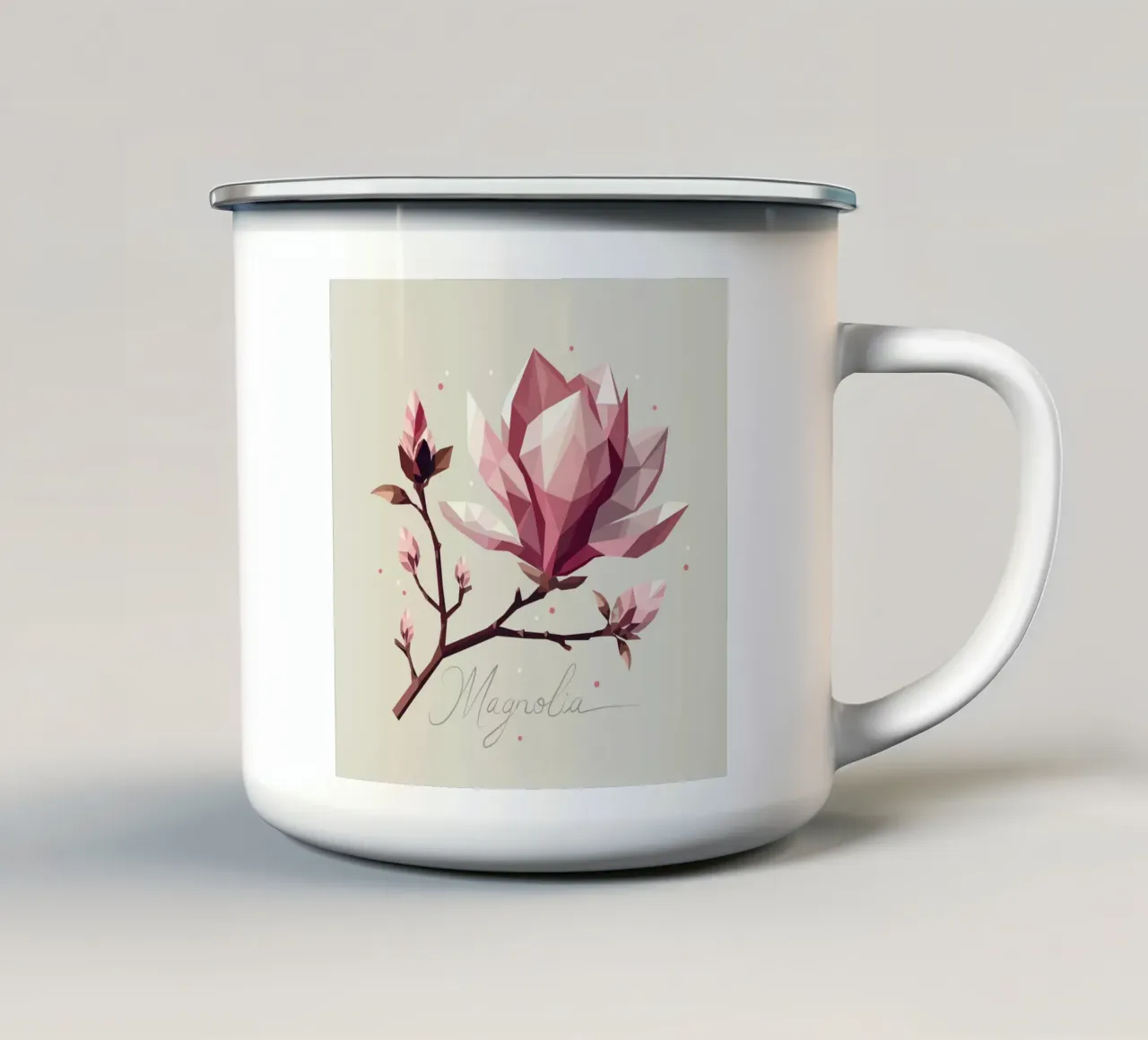 Fiori di magnolia con aspetto poligonale - Bellezza delicata tazza in smalto da namosh