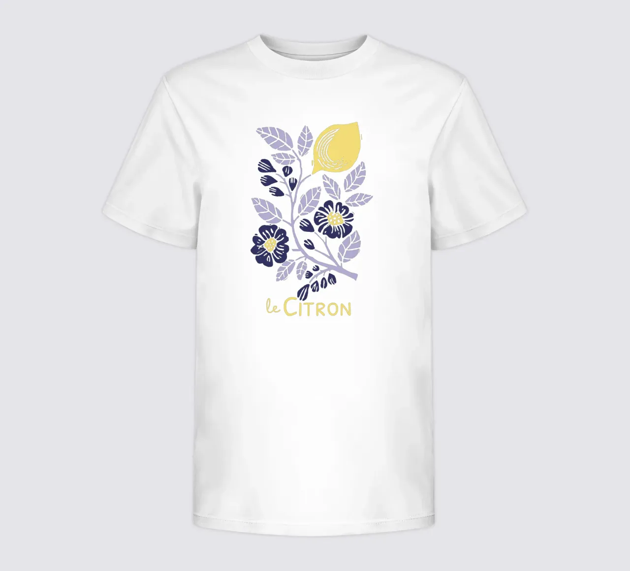 Le Citron – Lemon & Floral Botanical Print in Lavender kids t-shirt by showmemars