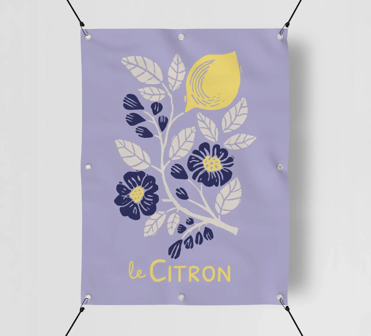 Le Citron – Lemon & Floral Botanical Print in Lavender pvc cover by showmemars