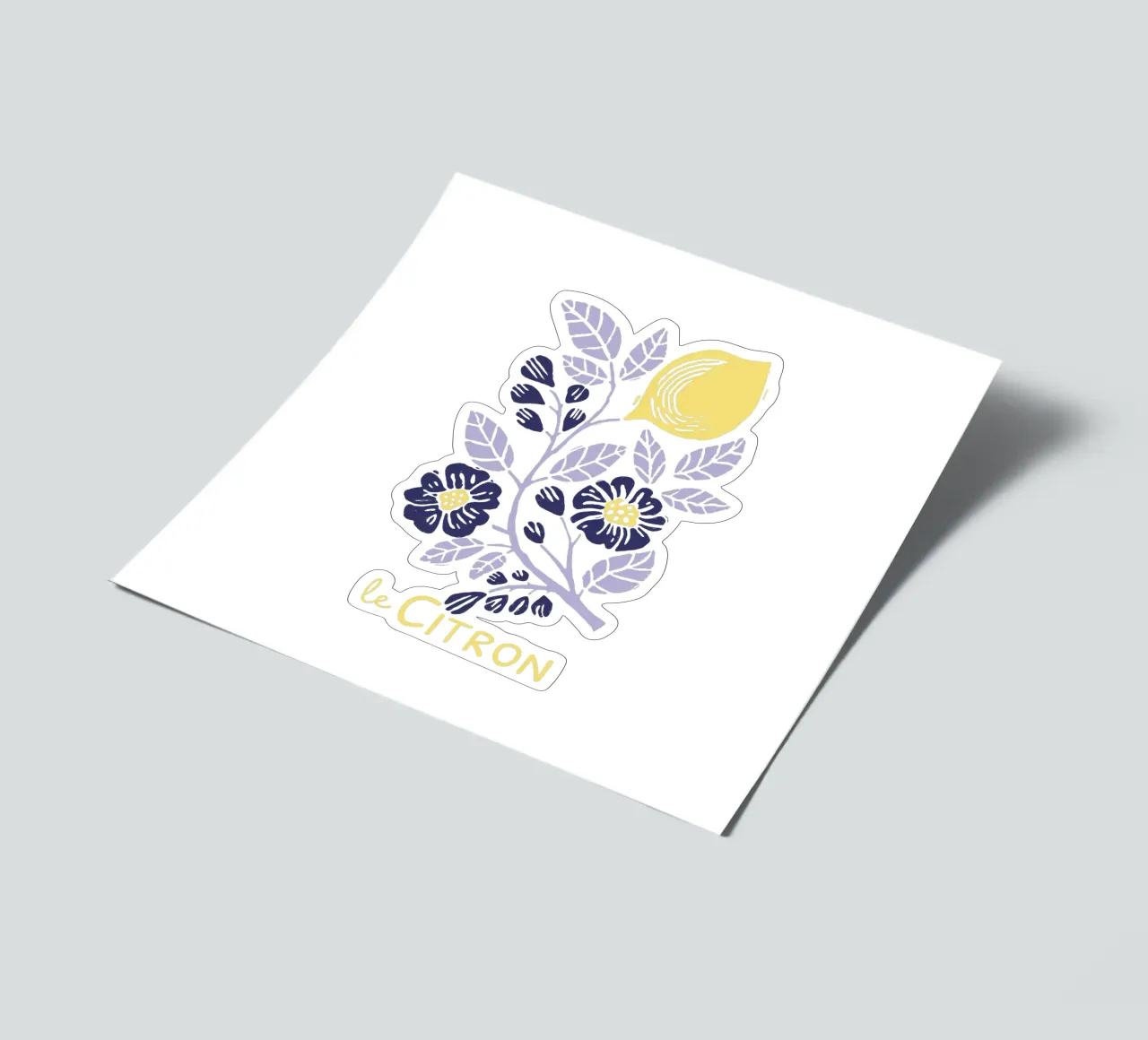 Le Citron - Botanischer Zitronen- und Blumendruck in Lavendel Stickerbogen von showmemars