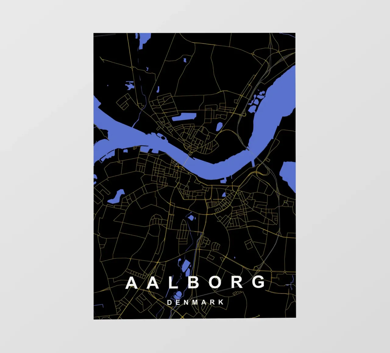 Mappa della città di Aalborg Danimarca Nero e Oro pellicola backlit da Cartographers Library