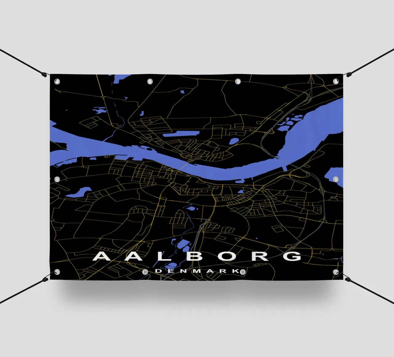 Mappa della città di Aalborg Danimarca Nero e Oro telo in pvc da Cartographers Library