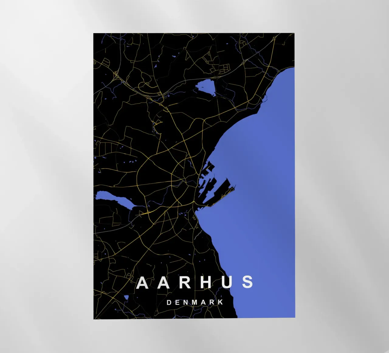 Mappa della città di Aarhus Danimarca Nero e oro pellicola backlit da Cartographers Library