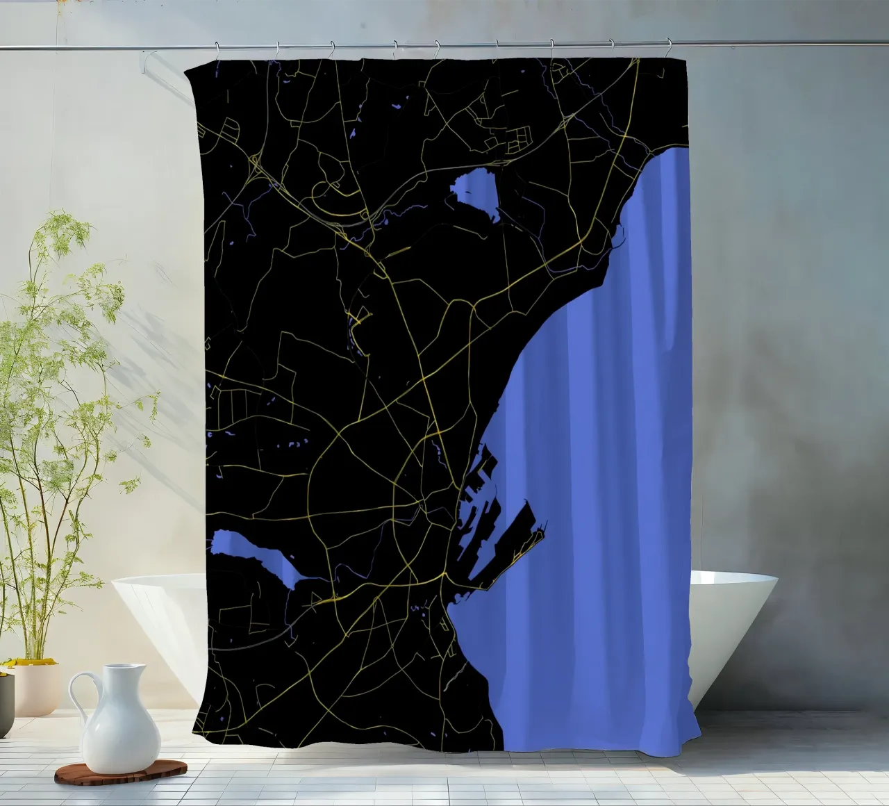 Mappa della città di Aarhus Danimarca Nero e oro tenda da doccia da Cartographers Library
