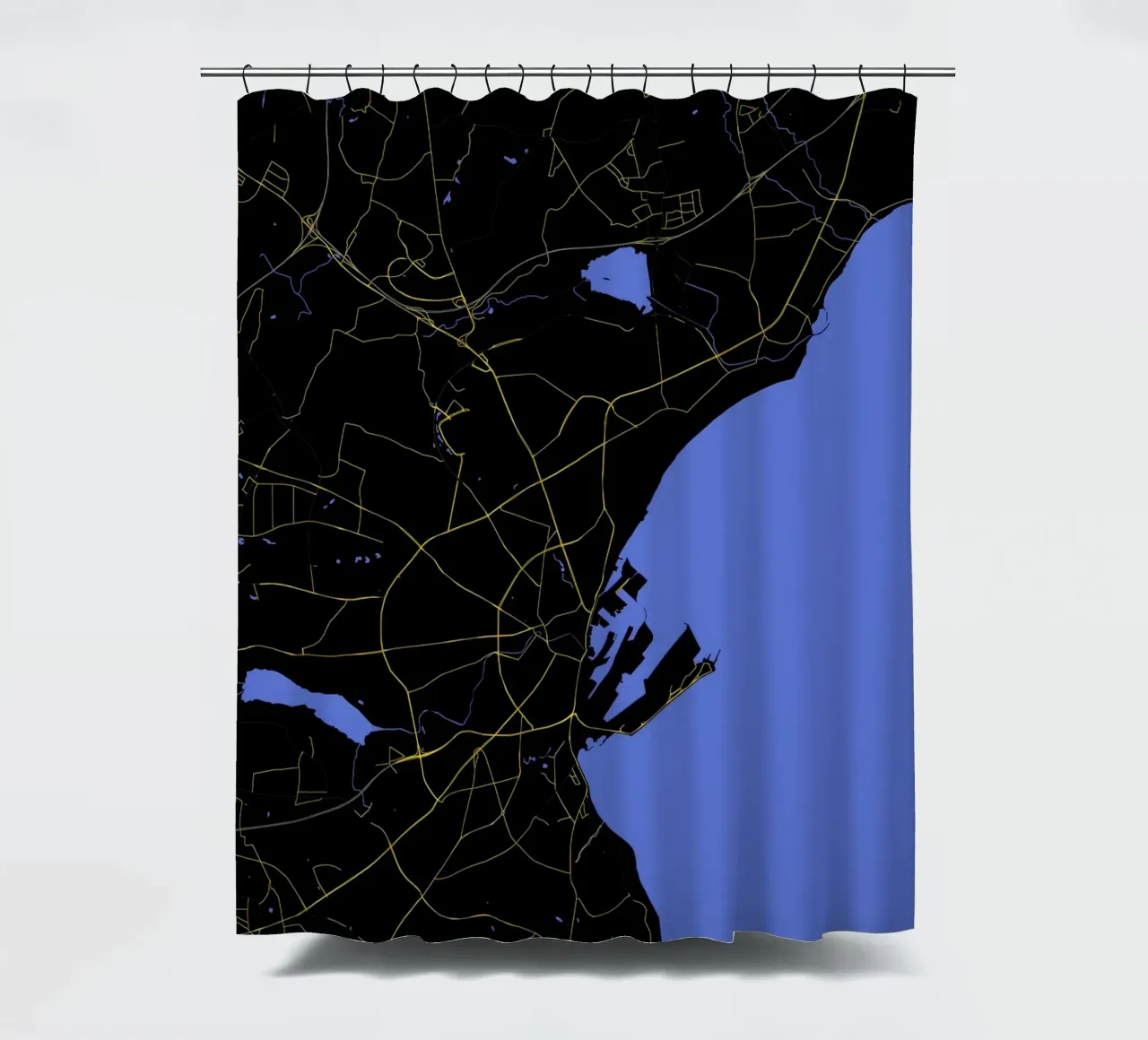 Mappa della città di Aarhus Danimarca Nero e oro tenda da doccia da Cartographers Library