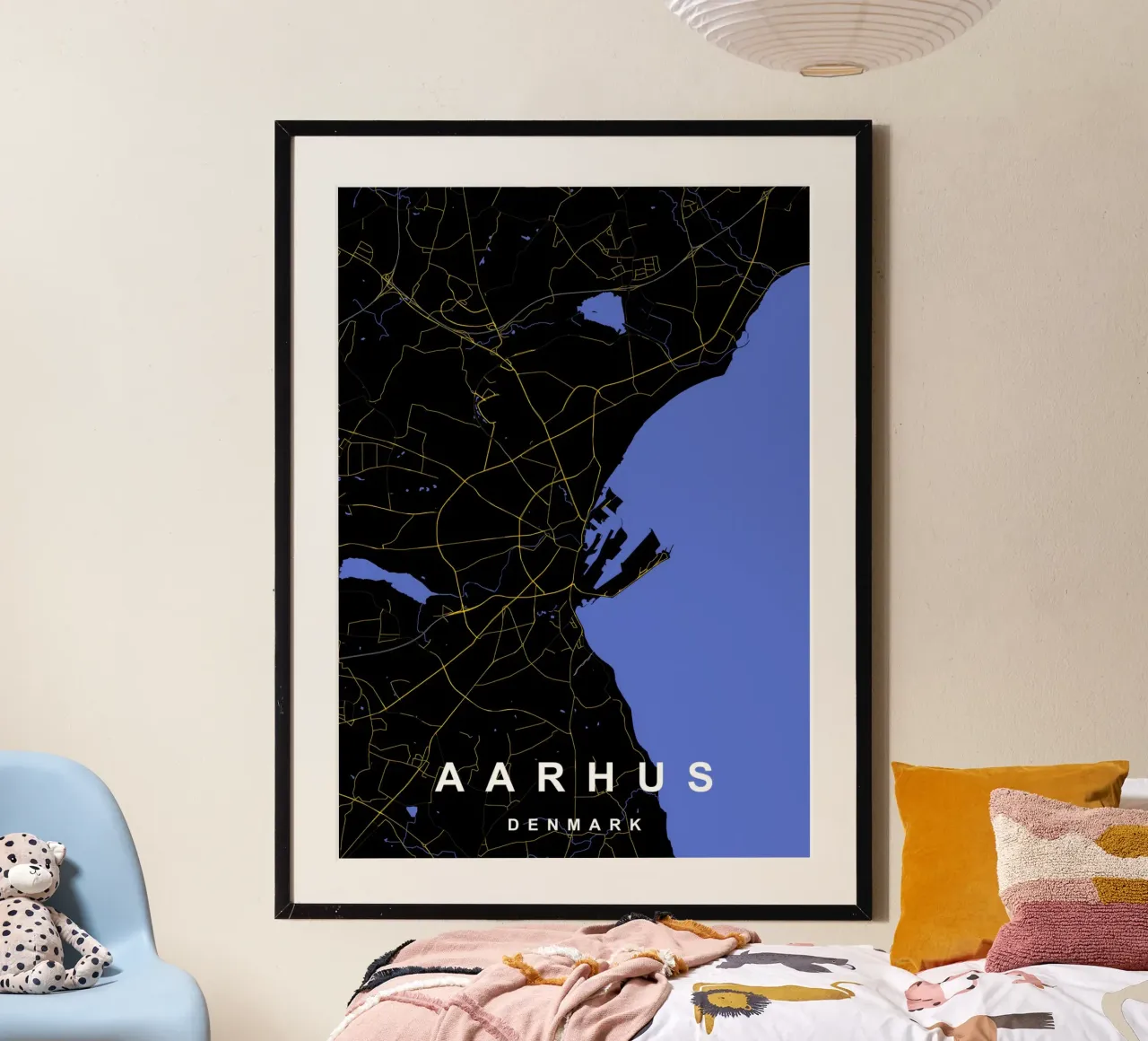 Mappa della città di Aarhus Danimarca Nero e oro carta hahnemühle da Cartographers Library