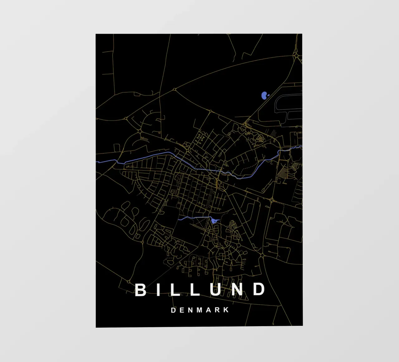 Billund Danimarca - Mappa della città in nero e oro telo in pvc da Cartographers Library