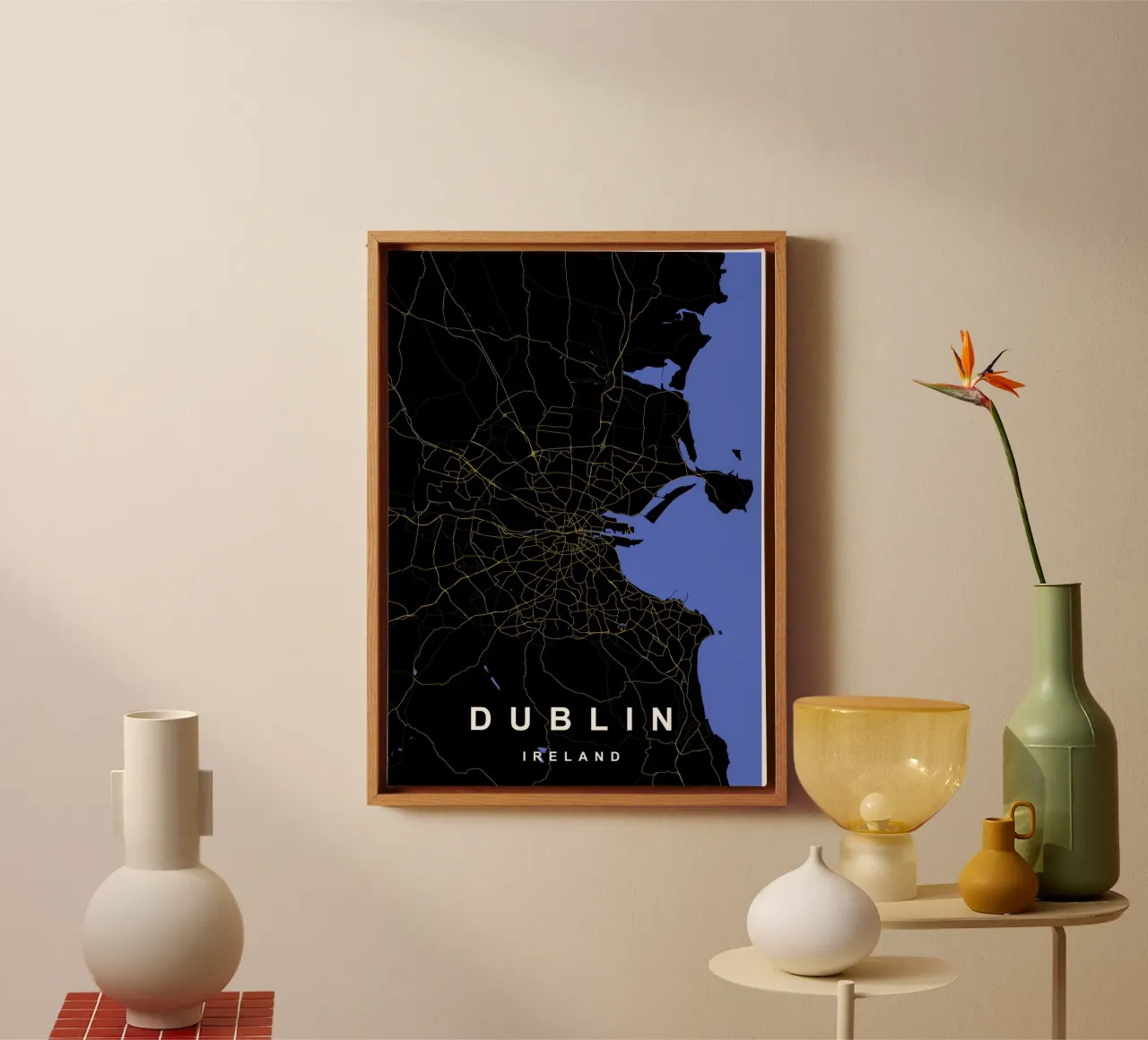 Dublin Ierland Stadsplattegrond Zwart-Goud canvas met Baklijst van Cartographers Library