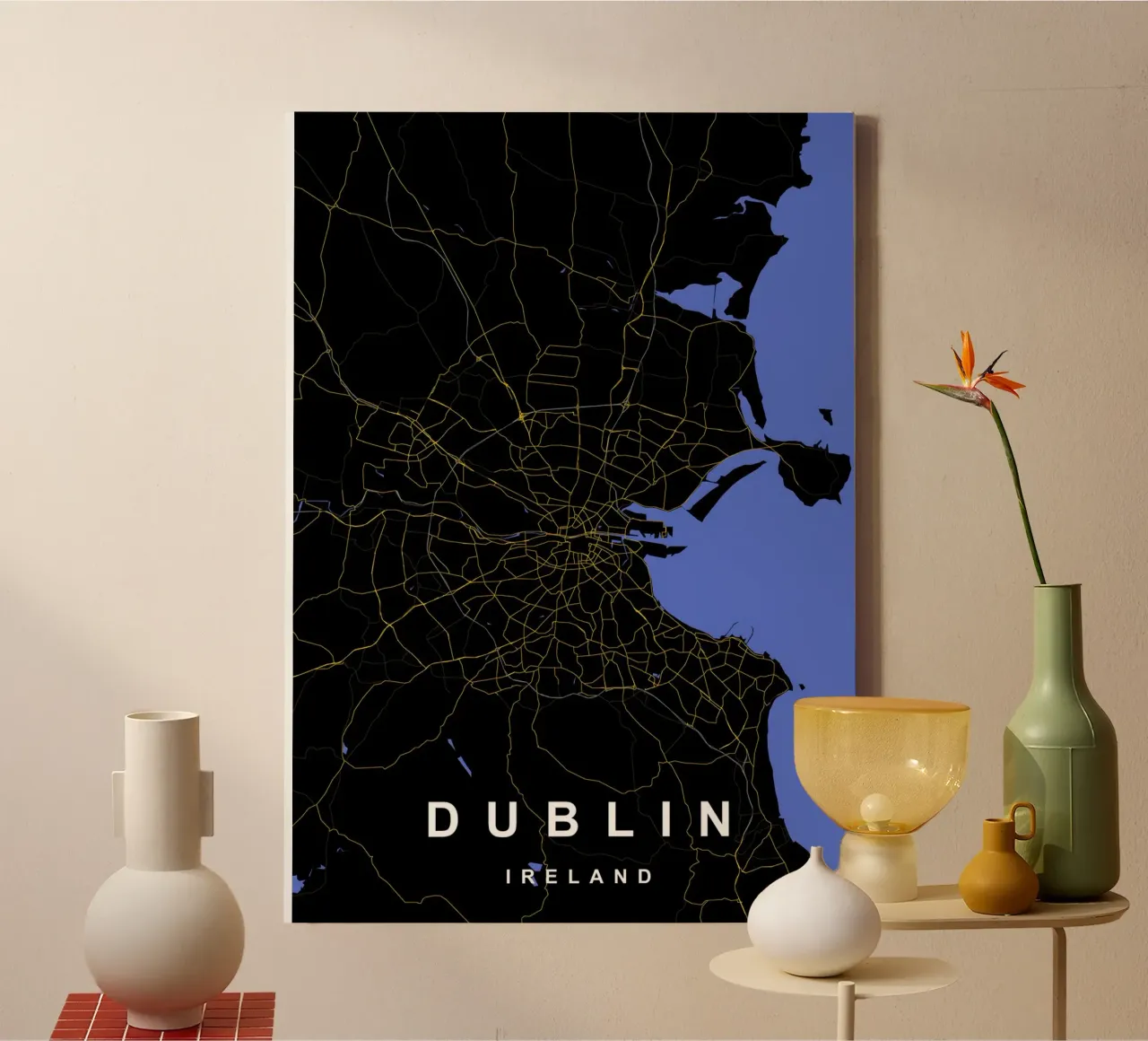Dublin Ierland Stadsplattegrond Zwart-Goud canvas met Baklijst van Cartographers Library