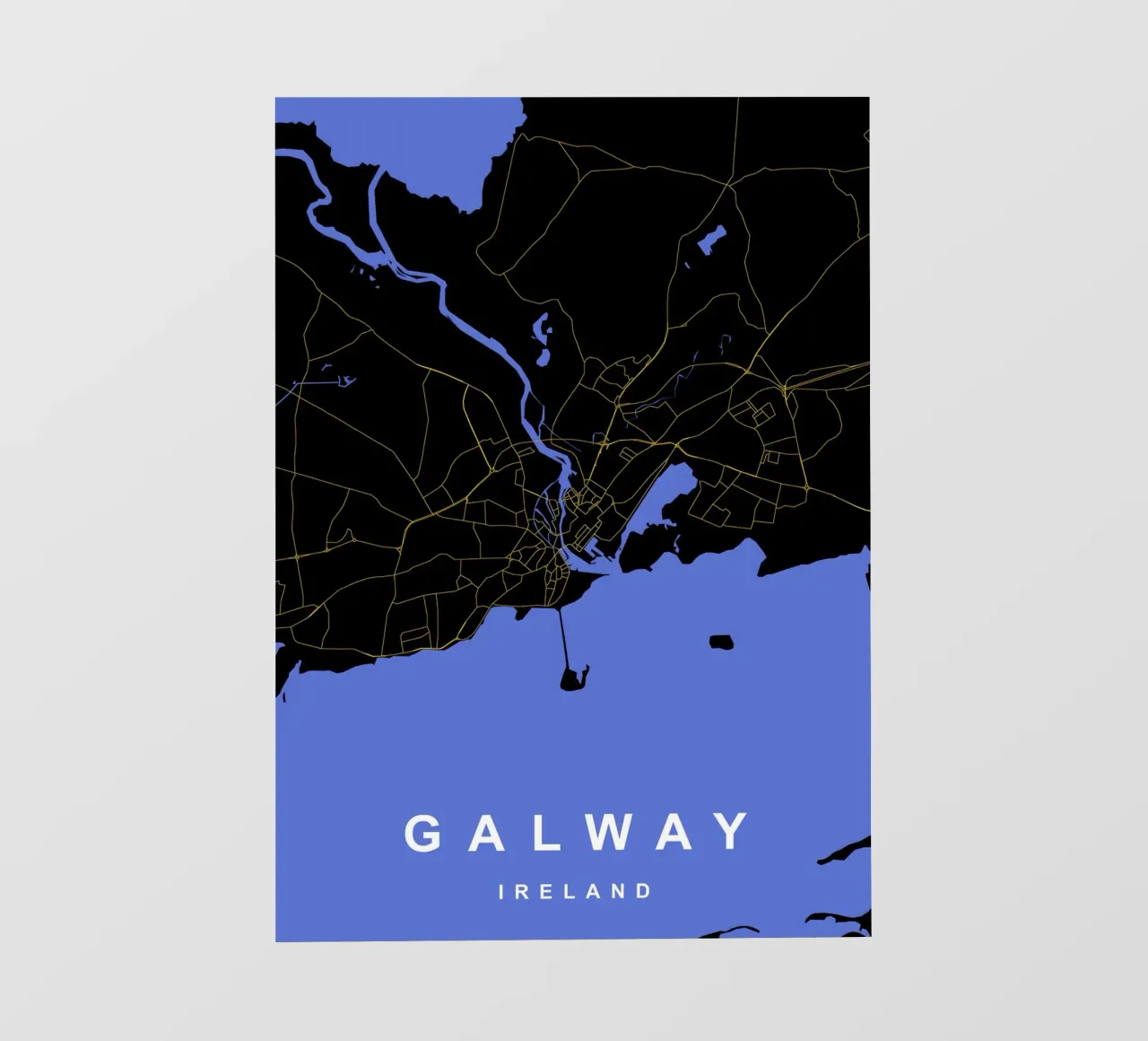 Galway Irlanda - Mappa della città in nero e oro pellicola backlit da Cartographers Library