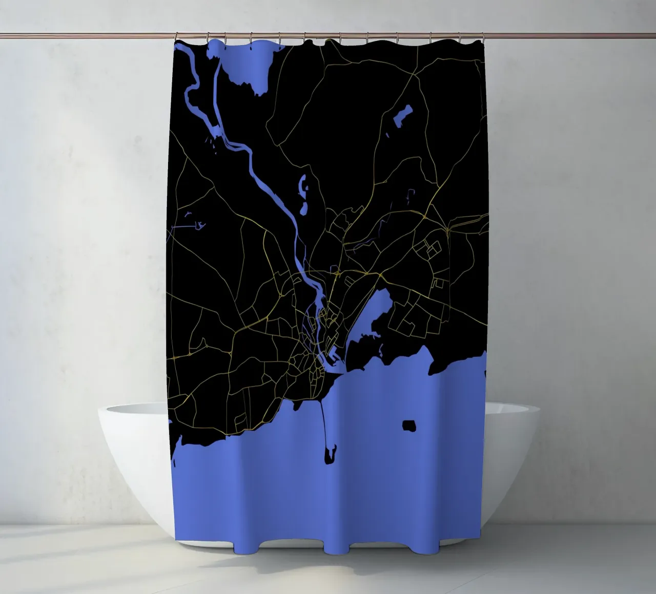 Galway Irlanda - Mappa della città in nero e oro tenda da doccia da Cartographers Library