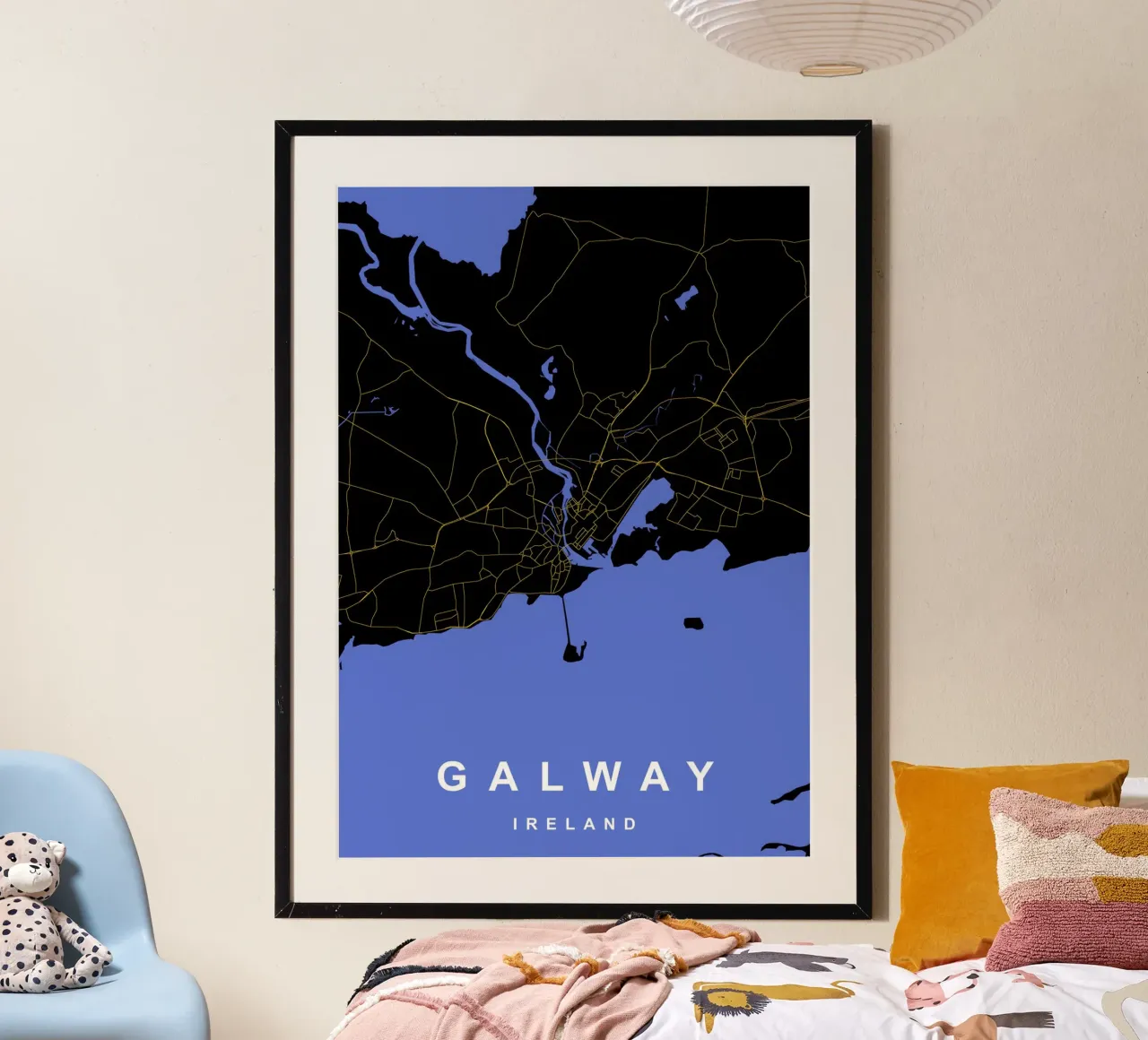 Galway Irlanda - Mappa della città in nero e oro carta hahnemühle da Cartographers Library