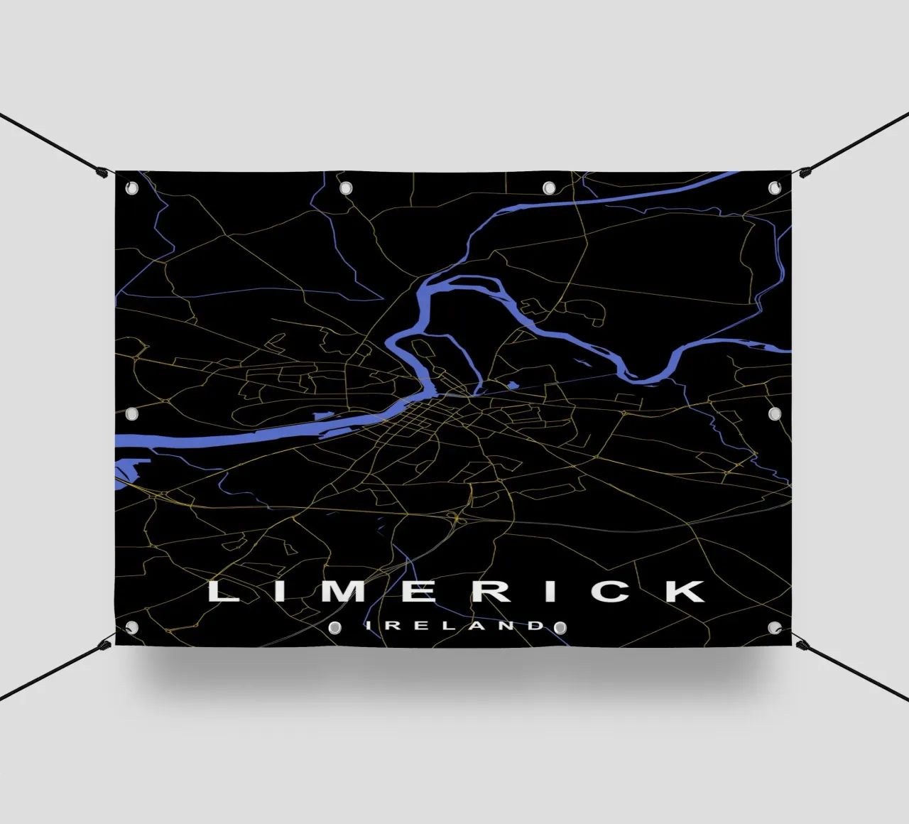 Limerick Irlanda - Mappa della città in nero e oro telo in pvc da Cartographers Library