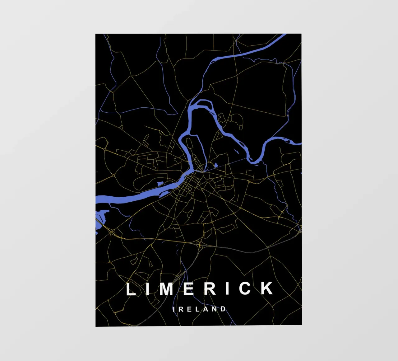 Limerick Irlanda - Mappa della città in nero e oro telo in pvc da Cartographers Library