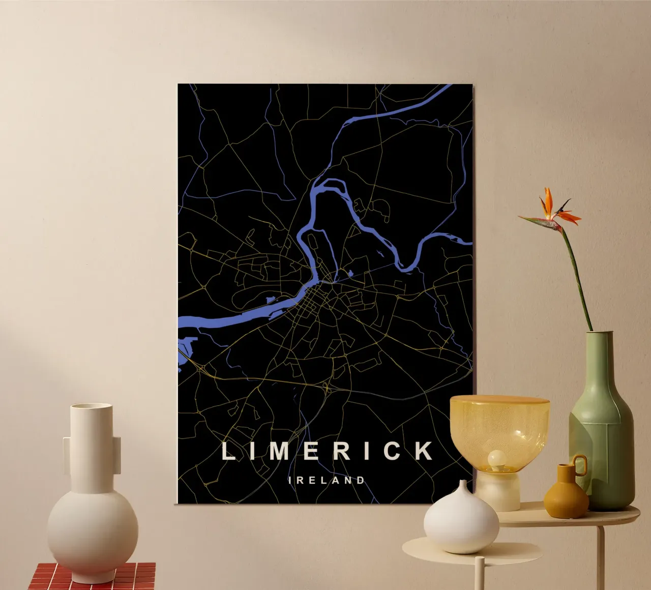 Limerick Irlanda - Mappa della città in nero e oro poster da Cartographers Library