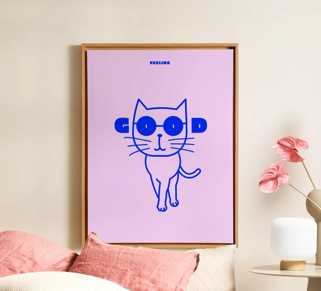 Feeling Good Cat tela con Cornice a cassetta da Bureau Purpur