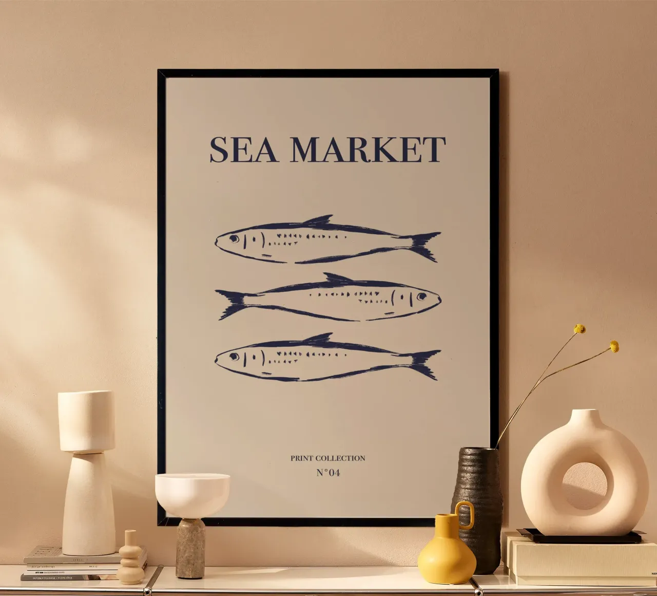 Sardine del mercato marino poster con telaio in plastica da Sixmai