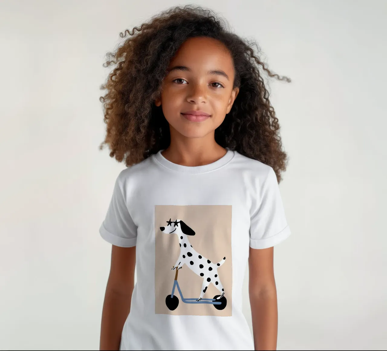 Dalmatian on Scooter, Nursery Art, Kids Playroom Art kids t-shirt by Little Lola