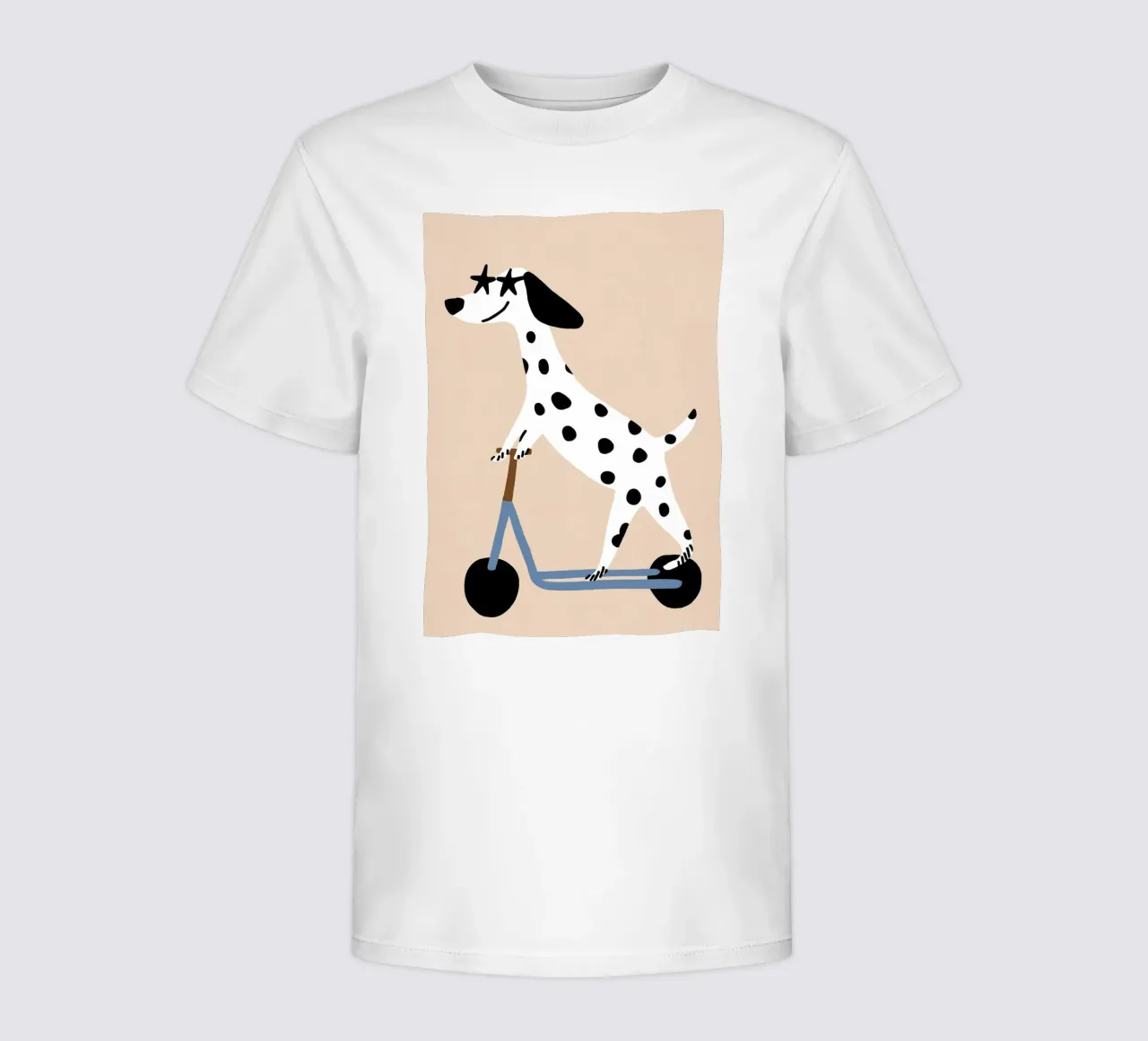 Dalmatian on Scooter, Nursery Art, Kids Playroom Art kids t-shirt by Little Lola