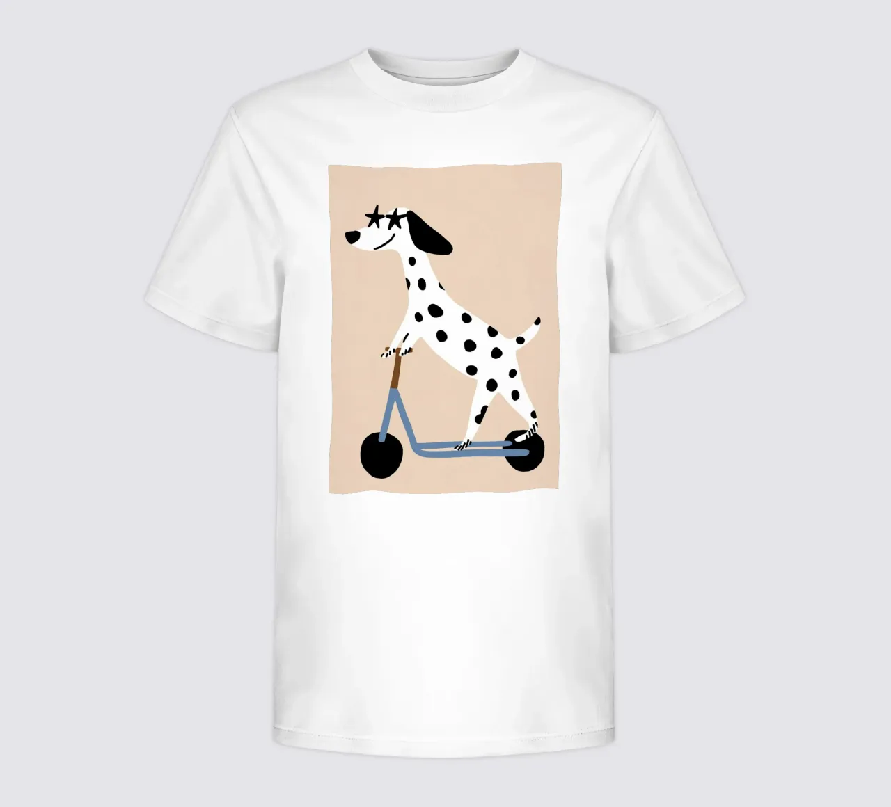 Dalmatian on Scooter, Nursery Art, Kids Playroom Art kids t-shirt by Little Lola