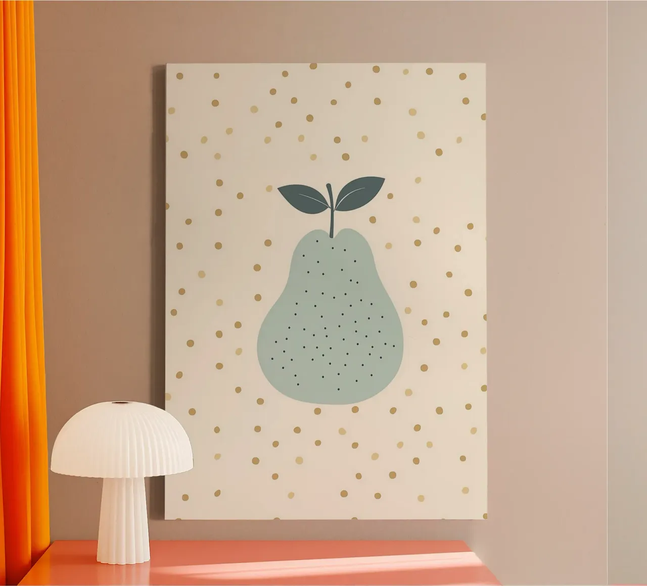 Scandinavian Print for Nursery, Pear Wall Decor, Kids Print canvas with Floater frame by Little Lola
