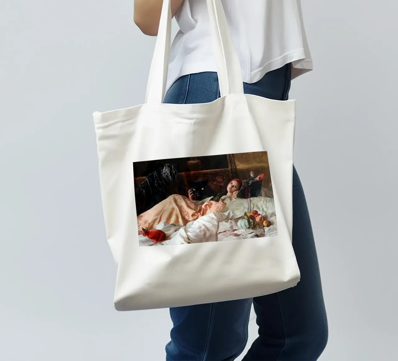 Guillermo Lorca Javi con le Pantere borsa in juta da Birgitart