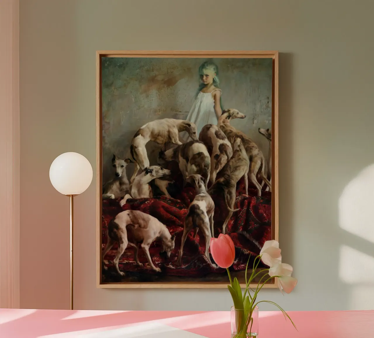 Guillermo Lorca Laura en de honden canvas met Baklijst van Birgitart