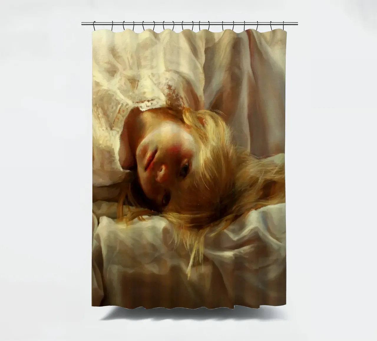 Guillermo Lorca Laura Head shower curtain by Birgitart