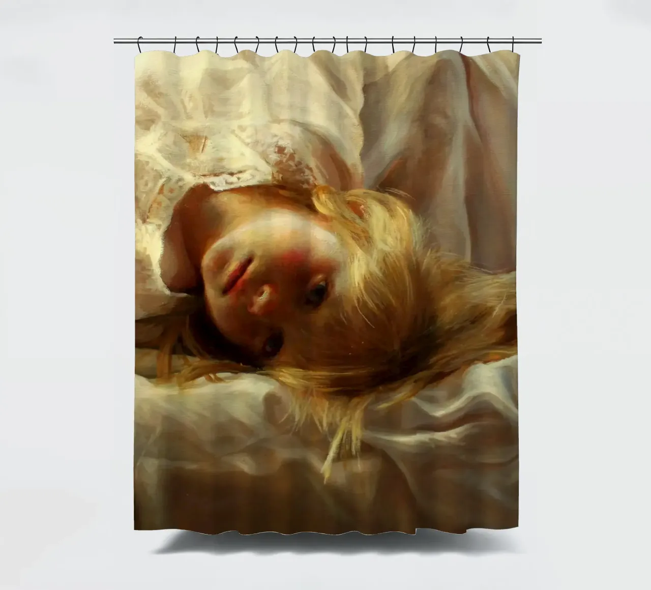Guillermo Lorca Laura Head shower curtain by Birgitart
