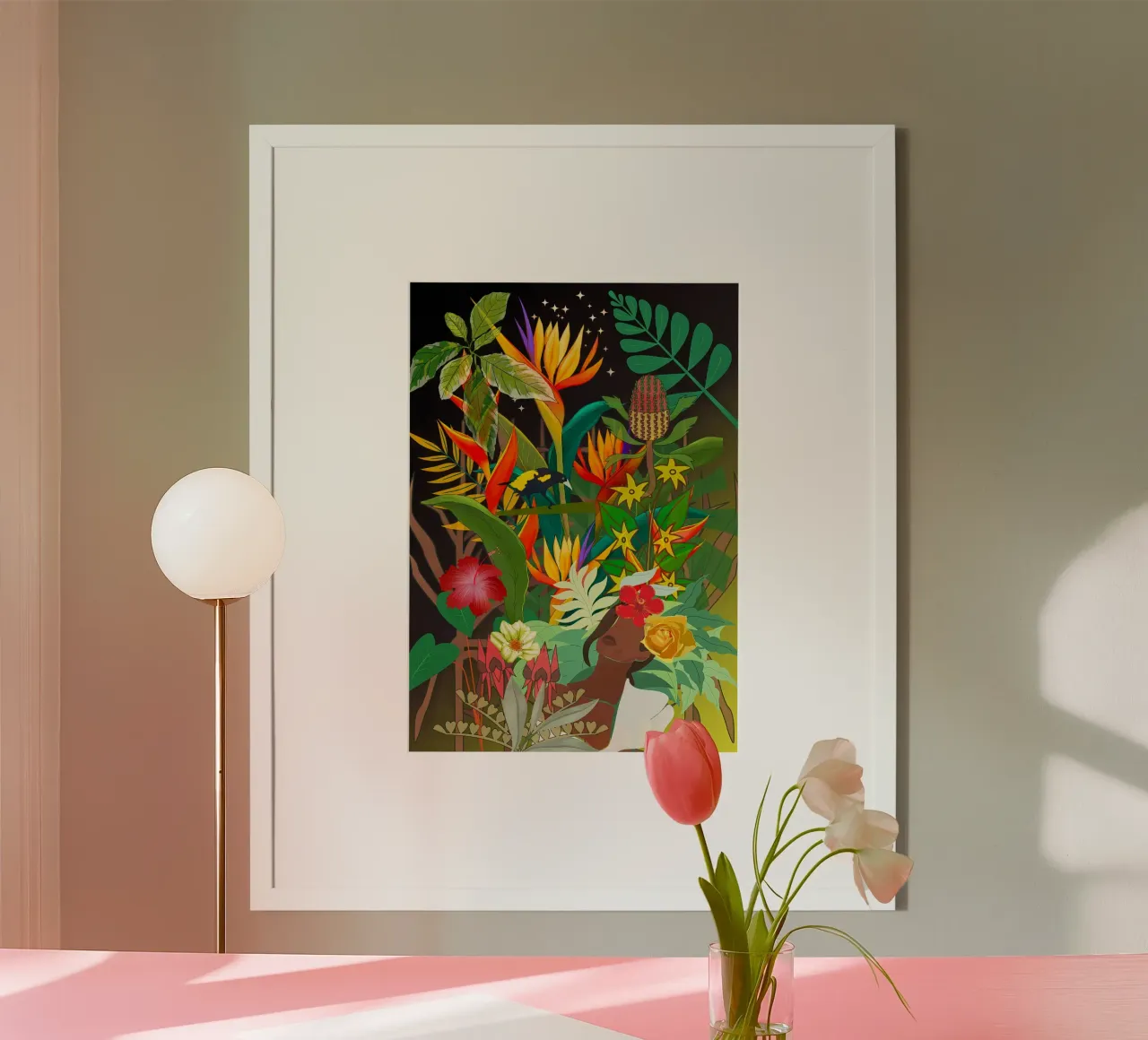 L'antenato e l'uccello poster con telaio in alluminio da Studio Tikao