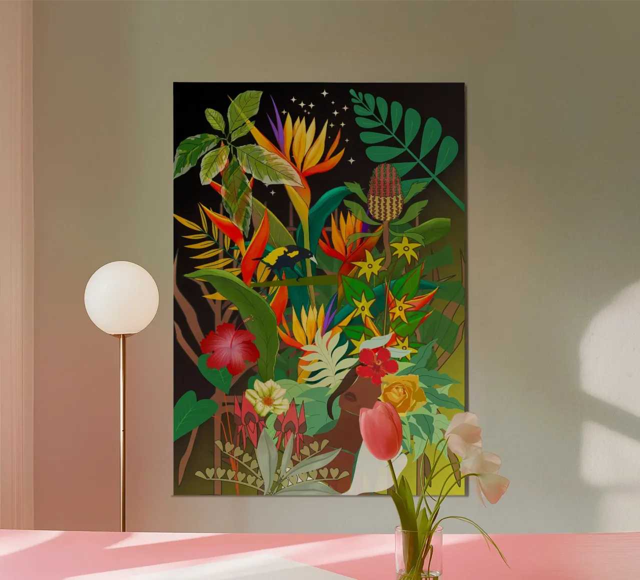 L'antenato e l'uccello poster con telaio in alluminio da Studio Tikao