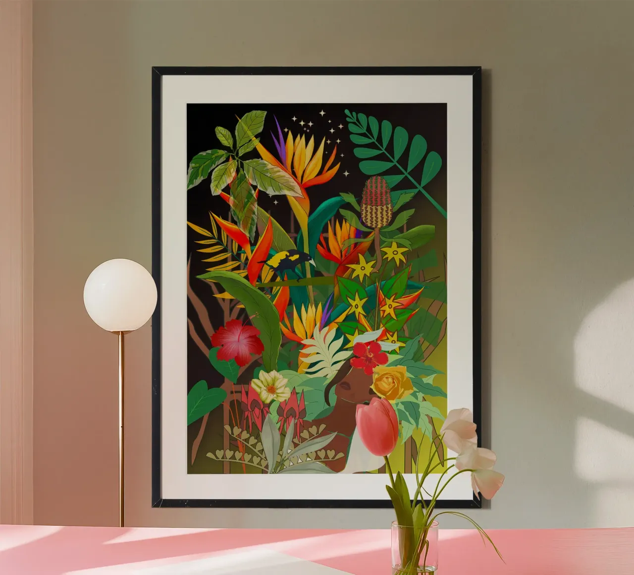 L'antenato e l'uccello poster con telaio in alluminio da Studio Tikao