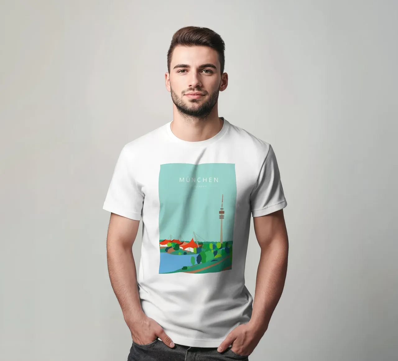 München, Olympiapark mit Olympiaturm, Bayern t-shirt da Taimanta