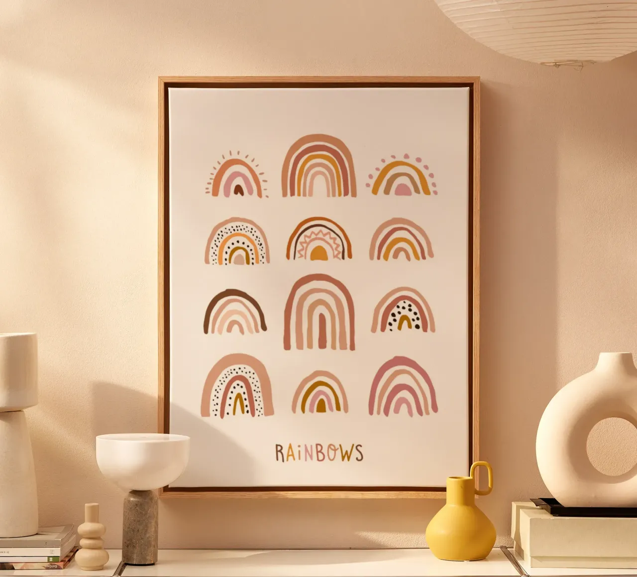 Boho Regenboog Print, Kinderen Muurkunst canvas met Baklijst van Little Lola