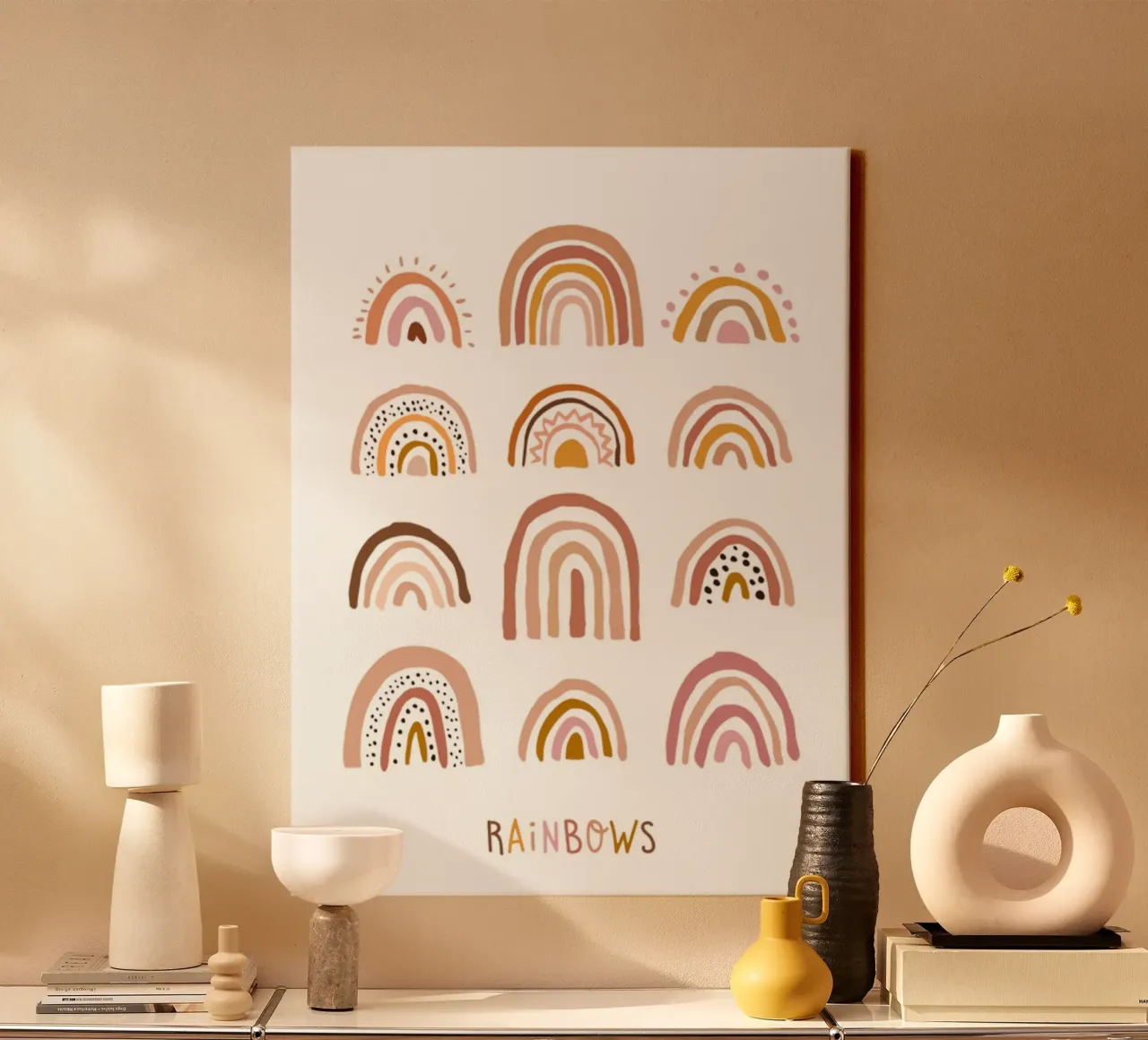 Boho Regenboog Print, Kinderen Muurkunst canvas met Baklijst van Little Lola