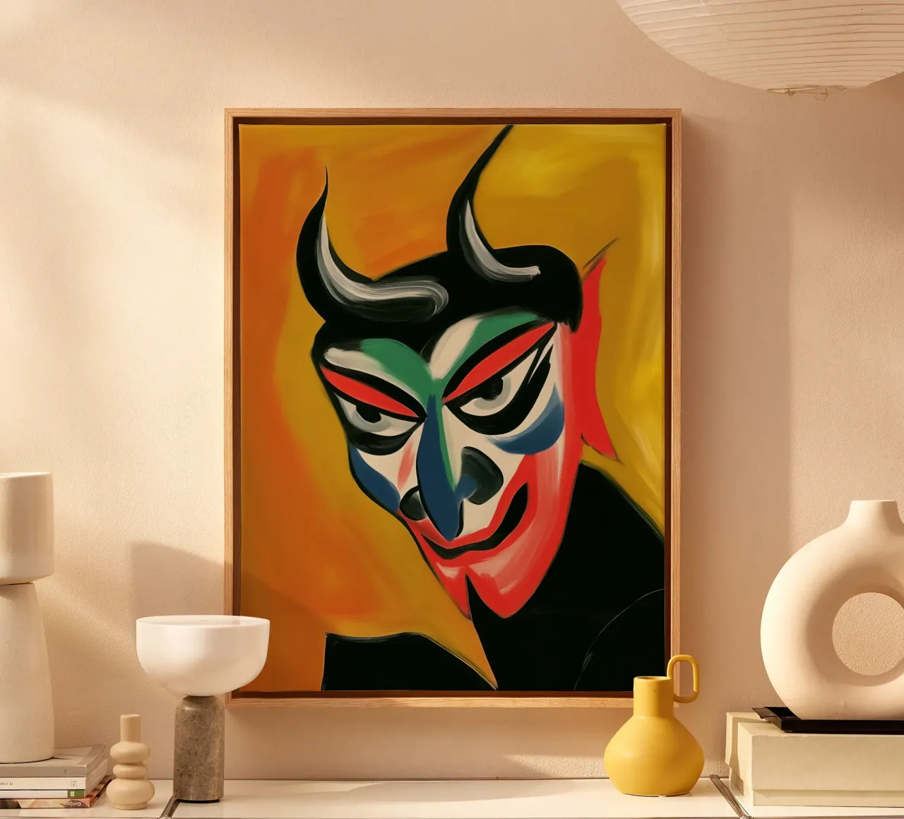 Hannya duivelsmasker | Schilderij canvas met Baklijst van Autofocus
