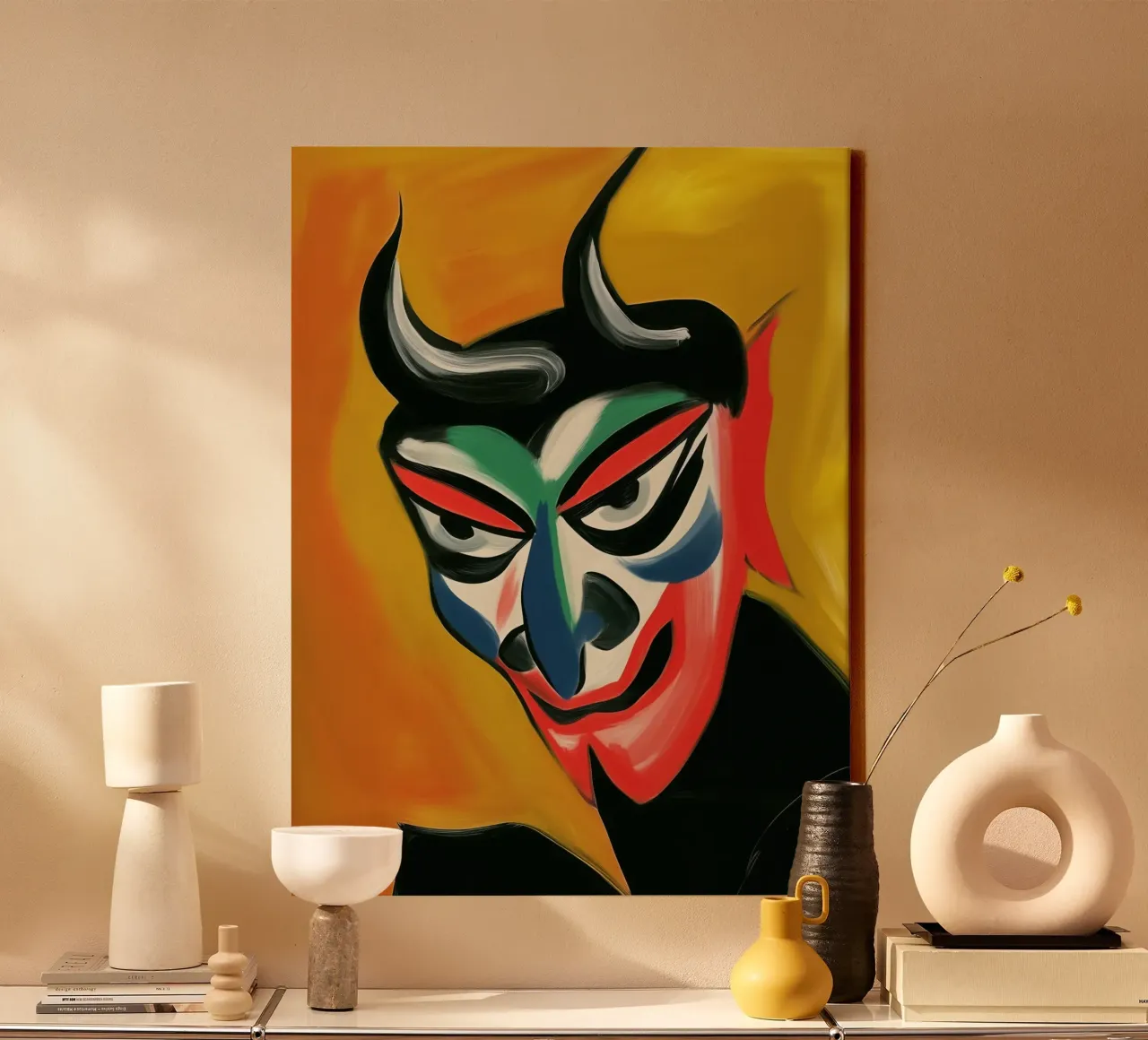 Hannya duivelsmasker | Schilderij canvas met Baklijst van Autofocus
