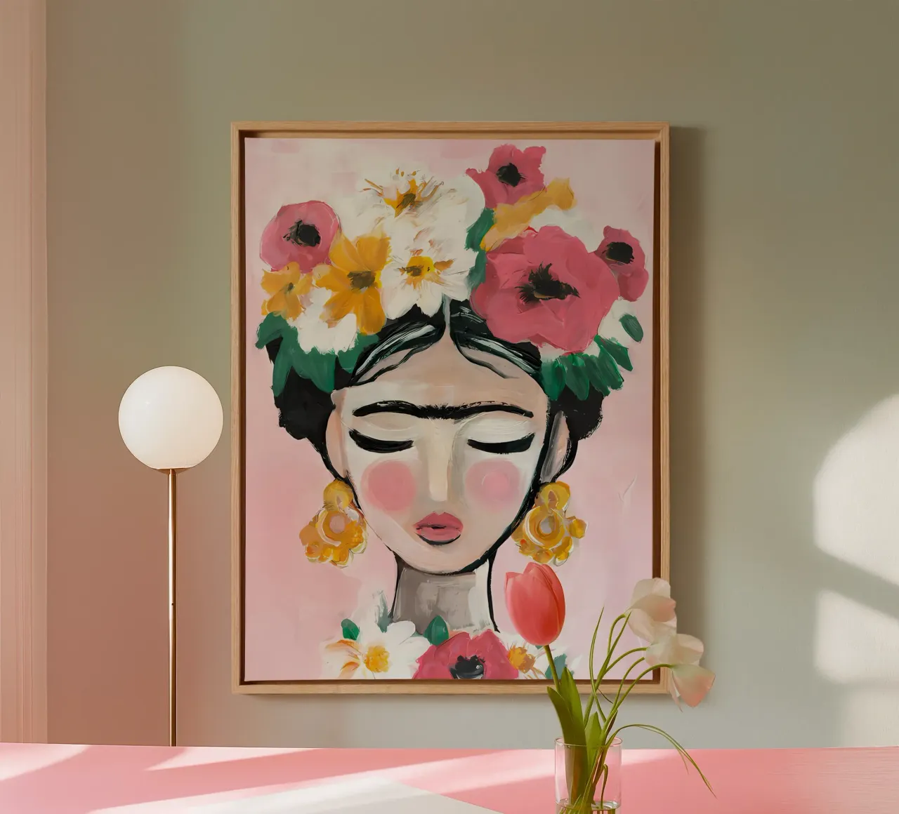 Frida Kahlo, Frida, Stampa floreale Frida tela con Cornice a cassetta da Boheme