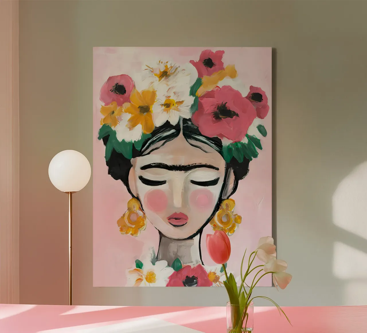 Frida Kahlo, Frida, Stampa floreale Frida tela con Cornice a cassetta da Boheme