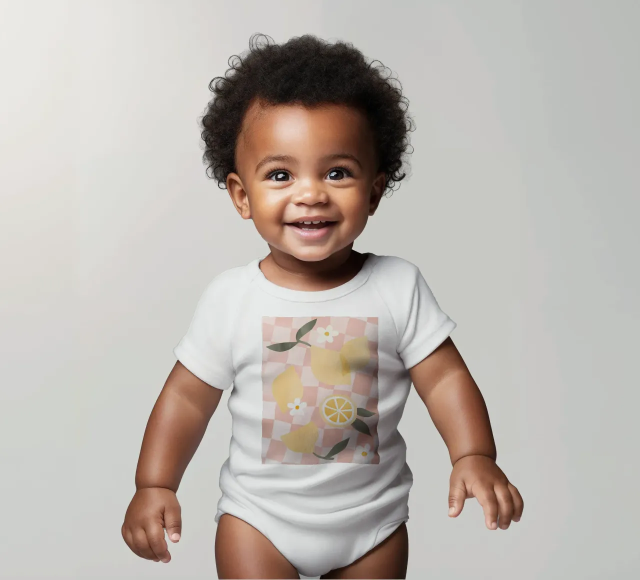 Lemon Print, Lemon Poster, Fruit Art short-sleeve baby romper by Boheme
